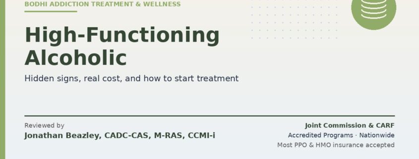 High-functioning alcoholism — hidden signs, real cost, and treatment that protects career and family from Bodhi. Reviewed by Jonathan Beazley, CADC-CAS. Joint Commission and CARF accredited programs.